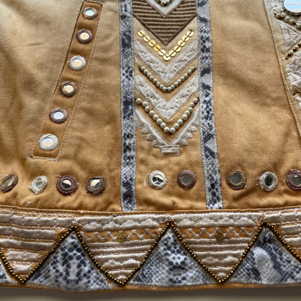 Boston Proper Embellished Jacket Western Aztec Sequin Beaded Boho Chic Denim‎ XL - Picture 8 of 13
